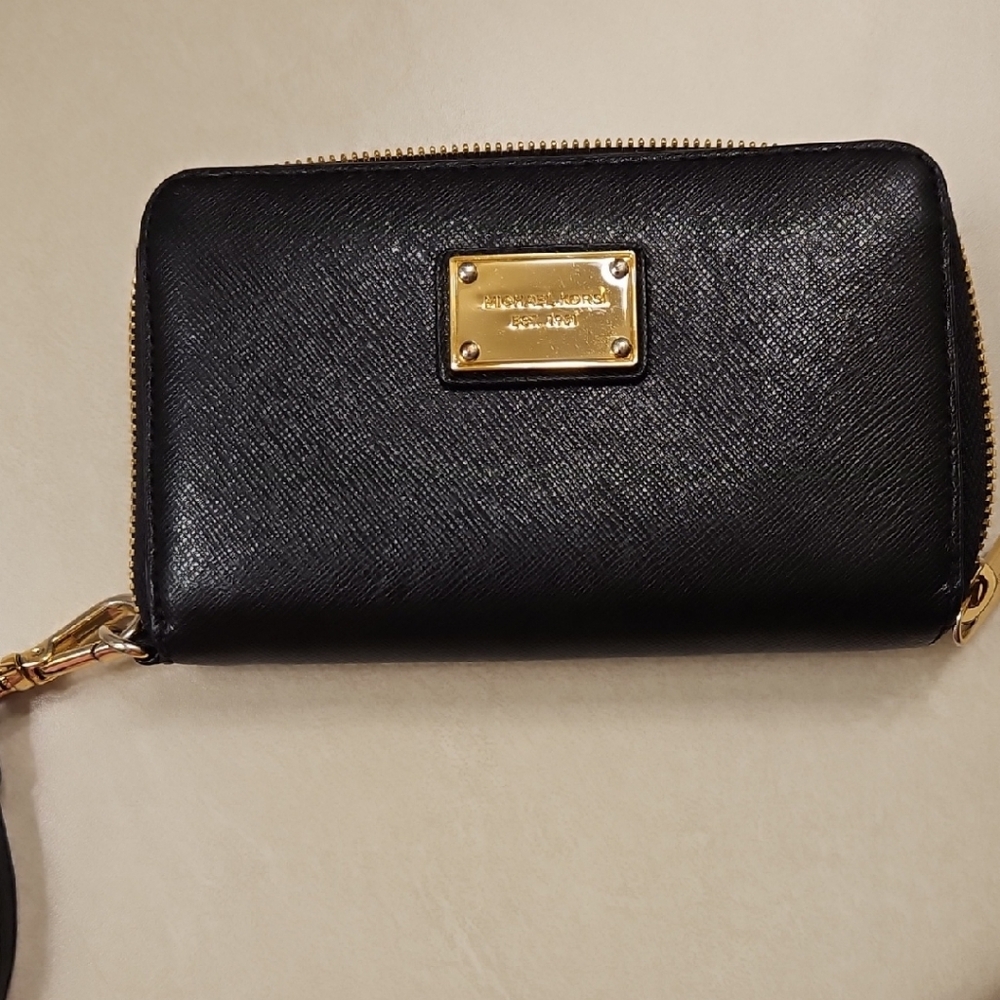 Black Leather Wallet with Gold Accents